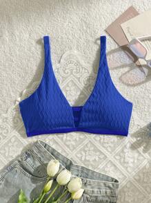 Swim Basics 女士夏季海灘純色中空性感比基尼上衣 - 寶藍色 - 查看 5
