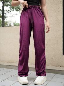 SHEIN Pantalones casuales elegantes de terciopelo para adolescentes, otoño/invierno 2024