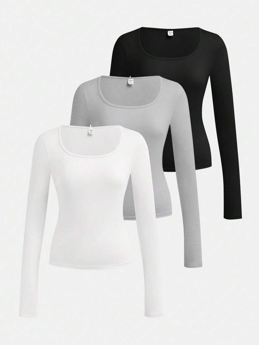 SHEIN Girlism 3pcs/Set Tween Girls Slim Fit Casual All-Match Soft And Comfortable Long Sleeve T-Shirts