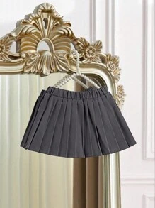 SHEIN Váy xếp ly trơn màu cho bé gái, thiết kế tối giản cổ điển thời trang và thoải mái khi ra ngoài - Màu xám đen - Xem 2
