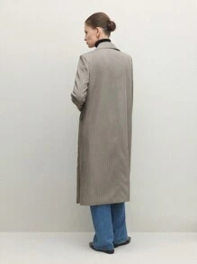 BizChic 条纹长款西装外套卡其色长袖风衣女士服装，办公室服装春夏季，节日感恩节新年优雅 - 卡其色 - 查看 7