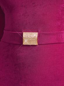 SHEIN Clasi High Neck Long Sleeve Rhinestone Belted Party Dress, Sparkly & Fashionable For Women - Red Violet - View 7