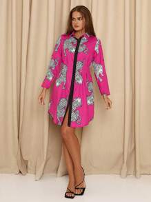 SHEIN Clasi Damen kurzes tailliertes Businesskleid, Magenta/Pink, Herbst