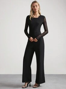 SHEIN Clasi 秋冬黑色不对称领口长袖连体裤，修身版型，适合女性新年夜装 - 黑色 - 查看 6