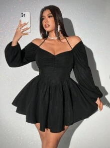 Viva Relle Große Größen Sexy Kleid mit offenen Schultern und Langarm