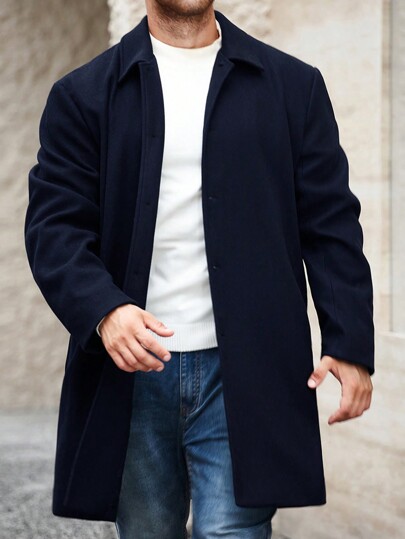 Manfinity Homme Manteau ample tout-aller à manches longues et col simple pour hommes en grande taille, automne/hiver