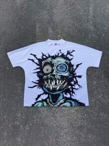 Manfinity EMRG Men's Beige Halloween Green Monster Graphic T-Shirt