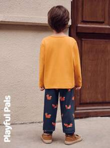 SHEIN 2 Pcs Young Boys Sets Fun Fox Print T-Shirt & Sweatpants Cute/Vintage/Casual/Home/Outdoor Winter/Fall Outfits