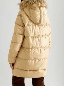 EURMUSE 1st Kvinnor Casual Fluffy Patchwork Front Zip Up Hoodie Jacka, dagligt slitage - Beige - Visa 2