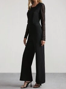 SHEIN Clasi 秋冬黑色不对称领口长袖连体裤，修身版型，适合女性新年夜装 - 黑色 - 查看 5