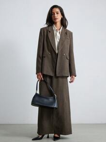 Aveloria Modichic 女士秋冬复古水钻装饰宽松双排扣西装外套和裙套装