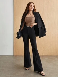 BizChic Débardeur élégant ajusté plissé de couleur unie pour femme
