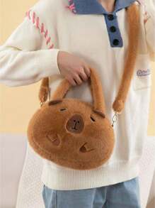 SHEIN Capybara Plush Bag Cute Backpack Women Kawaii Fashion Fur Handbag Plushie Shoulder Bag Mini Knapsack Bags Gifts For Girlfriend Crossbody Fluffy Bag Purses Decoration