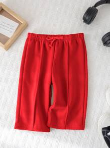 SHEIN Quần dài màu xám rộng rãi có dây rút eo cho bé gái, đa năng cho mùa thu/đông - Đỏ - Xem 1