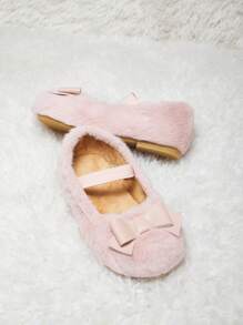 可爱温暖毛绒衬里平底女童凉鞋，休闲时尚百搭，秋冬