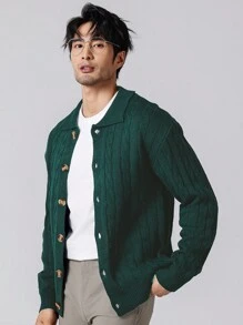 Manfinity Homme Men Front Buttoned Long Sleeve Minimalist Top, Casual Daily Wear