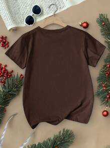 INAWLY Áo thun tay ngắn cổ tròn họa tiết động vật hoạt hình Giáng sinh cho nữ - Cà phê nâu - Xem 2
