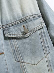 Manfinity Homme 男士秋季单排扣口袋休闲宽松牛仔夹克 - 淺色水洗藍 - 查看 6