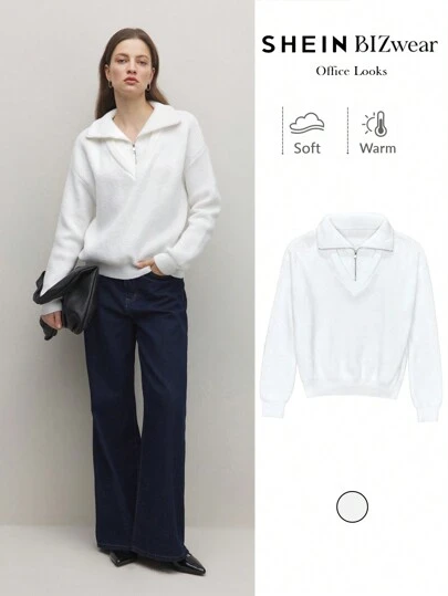 BizChic 白色连帽运动衫，时尚女士针织衫，办公室服装，春夏