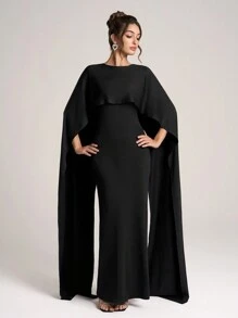 SHEIN Belle Ladies' Solid Color Fitted Simple Casual Long Formal Gown Gown Jacquard Dress Valentine's Day Dress Valentine's Day Dress Black Cocktail Dress Women's Christmas Black Evening Dress Formal Party Dresses Autumn And Winter Black Sexy Mesh Long Sleeve Bridesmaid Dress - Black - View 4