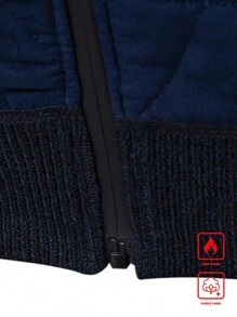 Manfinity Homme 1 chiếc áo khoác len cardigan nam có lớp lót giữ nhiệt - Màu xanh hải quân - Xem 5