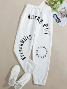 INAWLY 女士字母印花束口褲 - 白色 - 查看 6