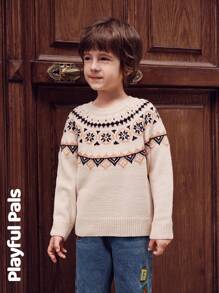 SHEIN 1 Pc Young Boy Sweater Fun Color Blocks Cute/Vintage/Casual/Home/Outdoor Winter/Fall - Multicolor - View 4
