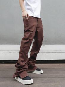 Manfinity EMRG Plus Size Men's Pocket Distressed Straight Leg Casual Jeans - Coffee Brown - View 6