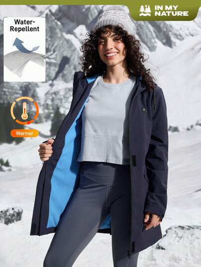 In My Nature 女士冬季纯色前拉链长袖休闲冬季连帽户外风衣