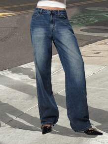 Forever 21 秋冬女士口袋宽松阔腿/靴型女式牛仔裤/牛仔裤/女式妈妈牛仔裤/女式正装连衣裙/商务休闲女式/必备品/高腰女式牛仔裤/牛仔裤/低腰宽松牛仔裤/低腰/寒冷天气服装/感恩节牛仔裤/节日/优雅/圣诞节牛仔裤/圣诞服装/新年牛仔裤/宽松休闲裤牛仔裤 - 藍色 - 查看 2