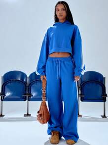 MUSERA Cropped Oversized Hooded Sweatshirt Casual - Blue - View 5
