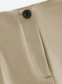 SHEIN Unity 2 件套摇领褶皱背心和直腿 PU 皮裤套装 - 卡其色 - 查看 6