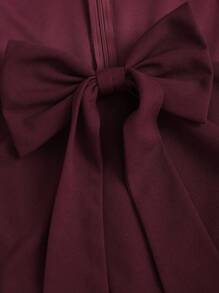Sweetra Elegante vestido de punto plano ajustado con manga larga, lazo y minifalda, vestido ceñido de color burdeos para mujer, conjunto de primavera y otoño