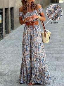 Chiquease Đầm Maxi Dài Bohemian Mùa Hè Có Họa Tiết Paisley Và Thiết Kế Trễ Vai Cho Nữ - Nhiều màu - Xem 1