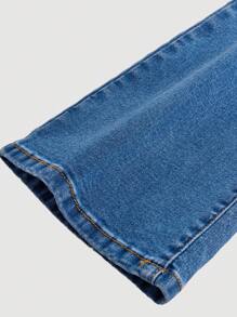 SHEIN Tween Girl Black Y2K Style Simple Jeans - Medium Wash - View 4