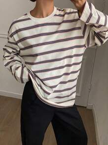 Livesso Women Casual Striped Loose Fit Long Sleeve Round Neck T-Shirt,Fall Clothes