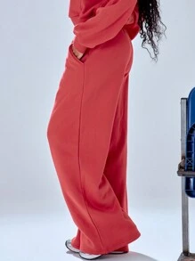 MUSERA Wide Leg Drawstring Adjustable Sweatpants Vacation Casual Summer - Red - View 3