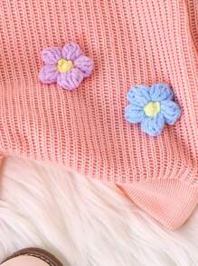 Áo len dệt kim cho bé gái mới, cổ tròn phong cách Hàn Quốc, mùa thu/đông - Hồng - Xem 5