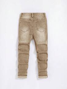 SHEIN Quần Jeans Denim Rách Túi Cài Nút Phía Trước Thường Ngày Cho Bé Trai Tuổi Teen - Rửa nhẹ - Xem 2