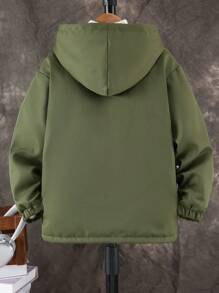 SHEIN 男童休闲简约朴素羊毛户外夹克 - 軍綠色 - 查看 2