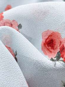 Soleia 大码女式雪纺碎花长袖蝴蝶结装饰衬衫，休闲冬装 - 彩色 - 查看 6