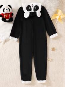 女孩刺绣熊毛绒长袖连体裤休闲家居服