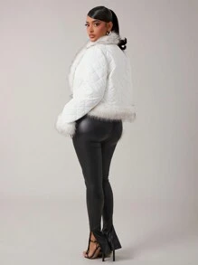 SHEIN SXY Pure White Fur Collar Thickened Bread Jacket