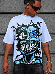 Manfinity EMRG Men's Beige Halloween Green Monster Graphic T-Shirt