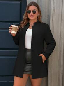 SHEIN Clasi Manteau midi casual pour femme, grande taille, avec col montant, simple boutonnage et poches, pour l'hiver