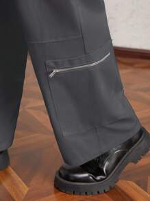 AKNOTIC Business Casual Quần dài ống đứng dệt rộng rãi cho nam, thích hợp mặc hàng ngày, mùa thu - Xám - Xem 6