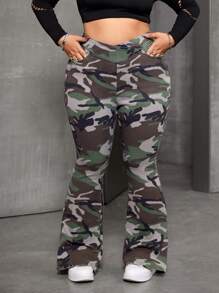 SHEIN ICON 大码弹力紧身喇叭牛仔裤，迷彩 - 彩色 - 查看 4