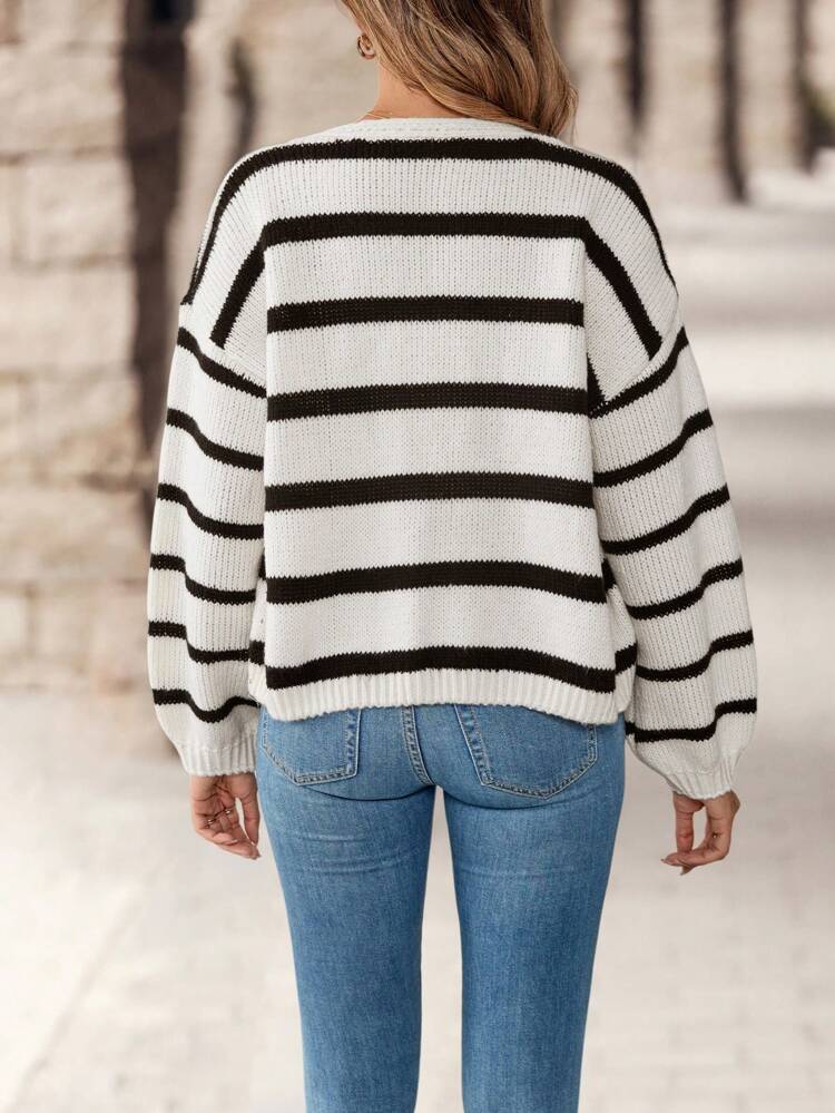 Women Drop Shoulder Contrast Striped Cardigan, Autumn/Winter Sweaters For Women Women's Sweaters
