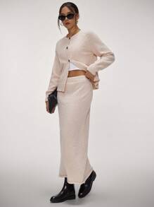 Forever 21 Women Solid Color Long Casual Sweater Skirt, Autumn/Winter