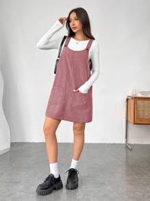SHEIN EZwear Autumn New Corduroy Strap Women Dress